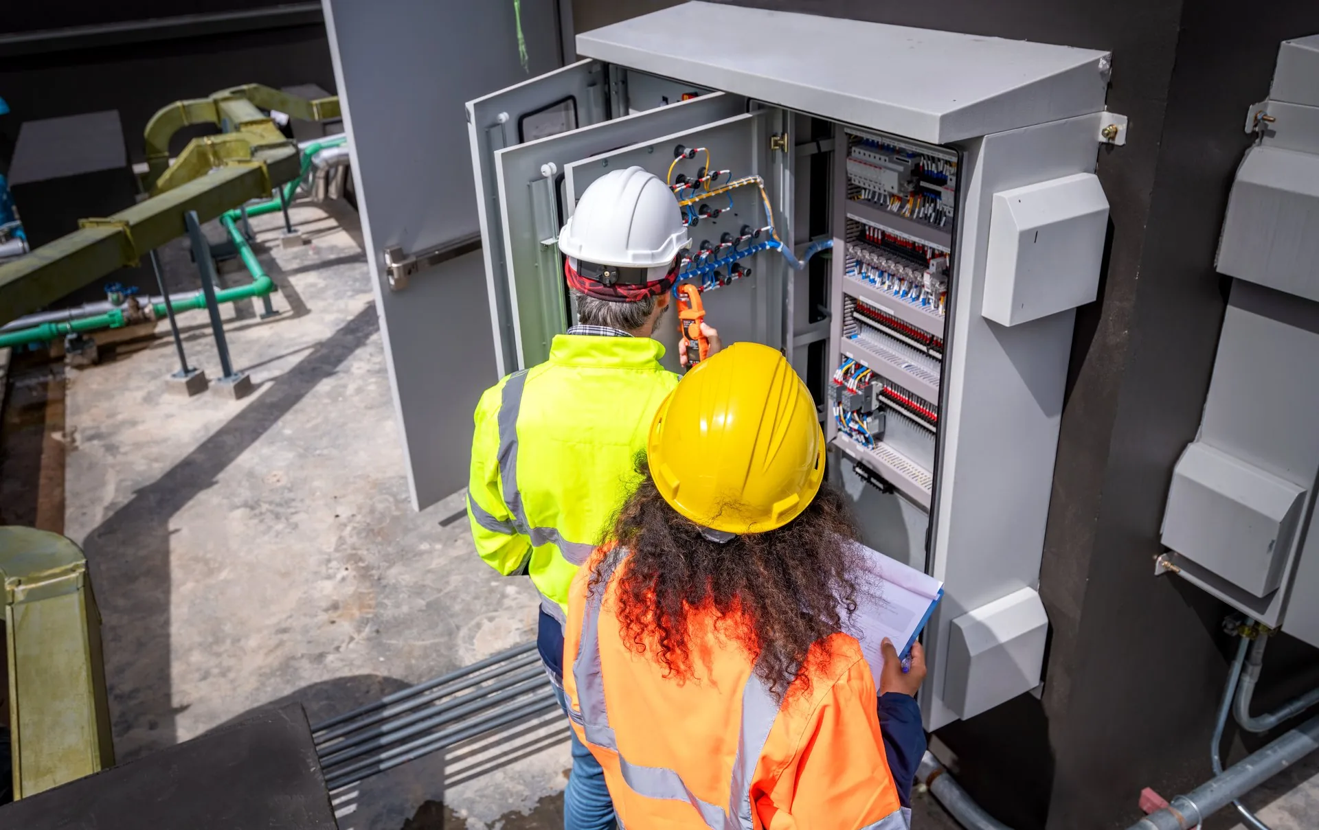 Commercial 1,200-amp switchgear during install