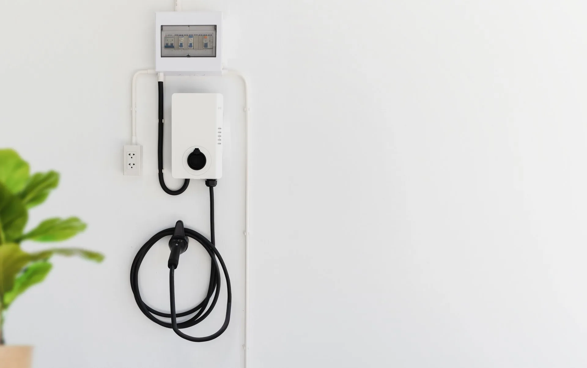 Tesla home charging in a residential garage